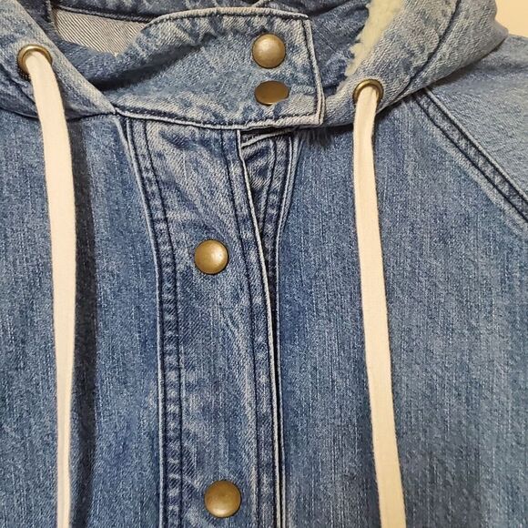 O'Neill Women's Boho Pullover Jacket Small Fleece Hood Lined Denim Embroidered - Picture 6 of 12